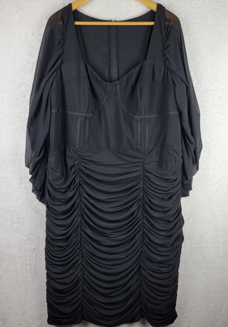 City Chic Dress Size XL 22 Ruch Bustier Stretch Zip Knee Length Black Party